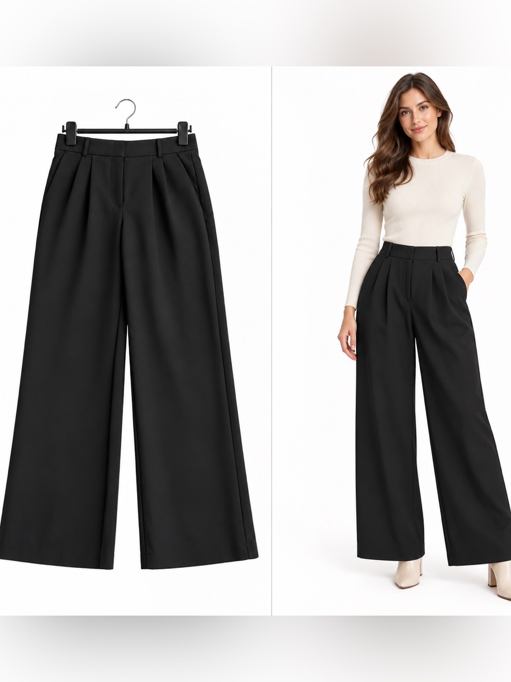 Abercrombie & Fitch Women’s Black High-Rise Pleated Wide-Leg Pants Size 12